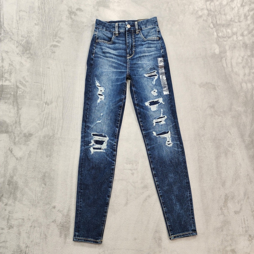 NEW American Eagle Jeans Womens 00 Blue Distressed Curvy High Rise Jegging Dream